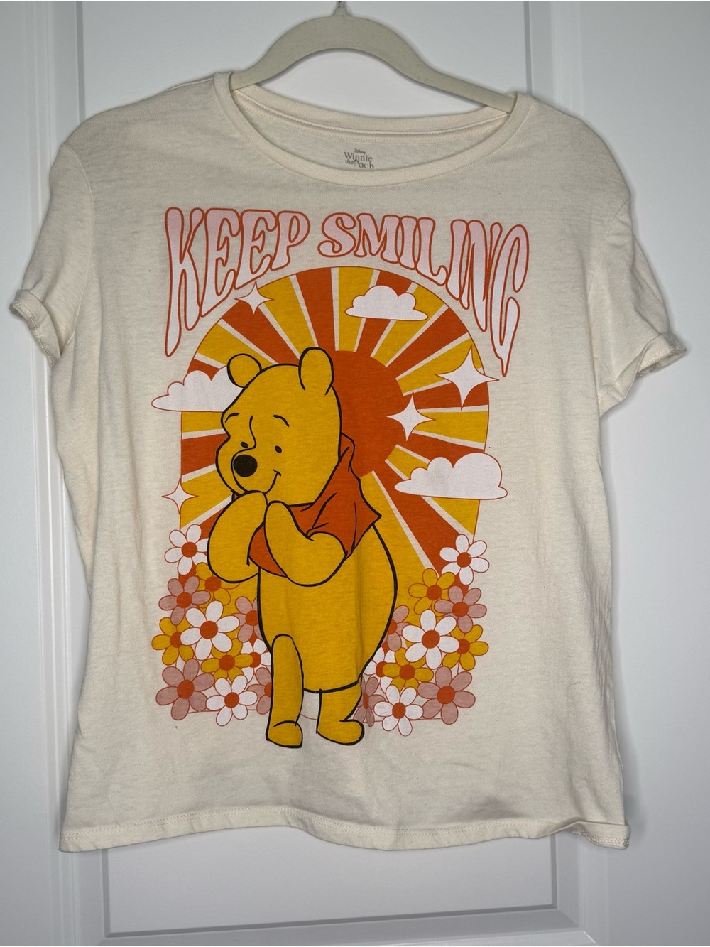 Disney Cream Winnie the Pooh Graphic Tee with Yellow & Orange Accents